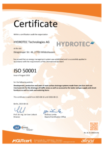 Hydrotec ISO 50001 Energiagazdálkodási Irányítási Rendszer szabvány, tanúsítvány