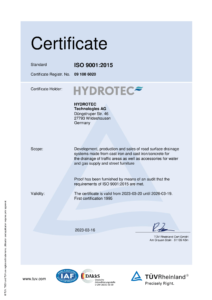 Hydrotec ISO 9001:2015 Minőségirányítási rendszer szabvány, tanúsítvány